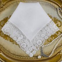 Spitzentaschentuch ST15 - Weiss - Gr. 27x27 cm - Belgisches Fein-Leinen - inkl. Karton 