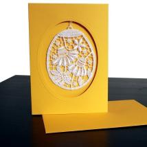 Klappkarte mit Blüten aus Spitze Gelb - oval