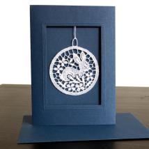 Klappkarte mit Hase aus Spitze Blau - rechteckig
