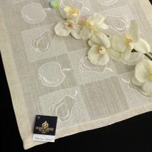 Design Apfel und Birne - Platzdecke 35x55 Vogtlandleinen mit Stickerei Champagner