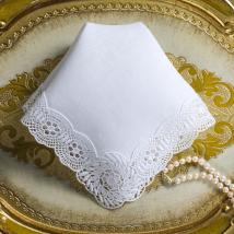 Spitzentaschentuch ST10 - Weiss - Gr. 27x27 cm - Belgisches Fein-Leinen (Bio) - inkl. Karton 