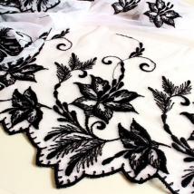 Tüll-Allover mit Wollstickerei T07 in Schwarz/Weiß, 65 cm breit 