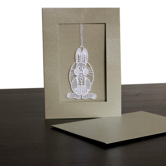 Klappkarte mit Osterhase aus Spitze Silber-Metallic (glänzend) - rechteckig